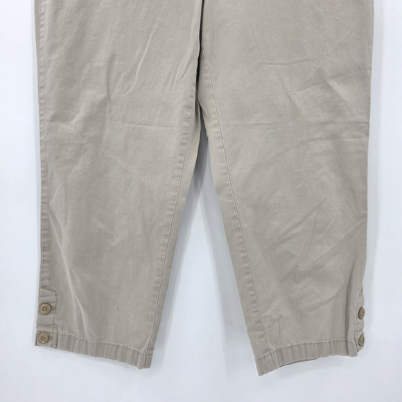 Ann Taylor Loft Women's Petite 8P Original Crop Tan Pants Button Accent - Picture 3 of 13